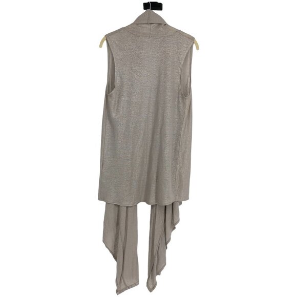alice + olivia taupe sleeveless flowy draping high low cardigan 100% linen XS - Picture 3 of 14